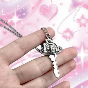 Celestial Saturn Key Pendant Necklace Silver Y2K Goth